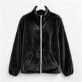 thumbnail image 6 of Lolmot Velvet Jackets for Women Fashion Warm Stand Neck Full Zip Jackets with Kangaroo Pocket Regular Fit Long Sleeve Velvet Tops, 6 of 6