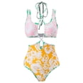 thumbnail image 3 of IBTOM CASTLE Women's 3 Pieces Swimsuit Floral Printed Bikini Set Bathing Suit with Cover up Beach Skirt Sarong Beachwear S Yellow Straps, 3 of 8