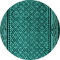 thumbnail image 1 of Ahgly Company Machine Washable Indoor Round Abstract Turquoise Blue Modern Area Rugs, 7' Round, 1 of 4