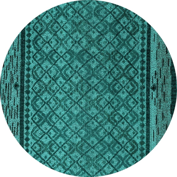 Ahgly Company Machine Washable Indoor Round Abstract Turquoise Blue Modern Area Rugs, 7' Round