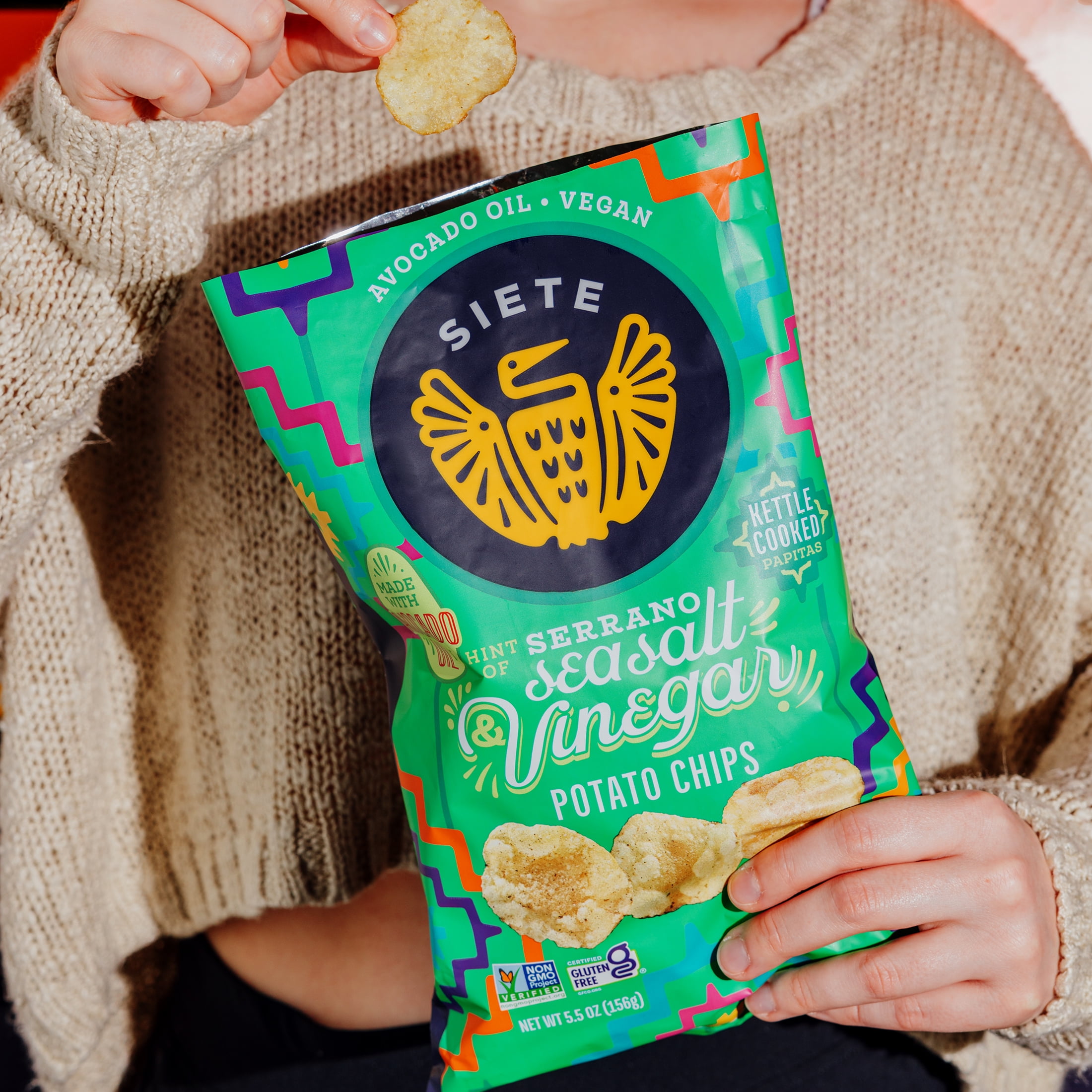 (2 pack) Siete Kettle Cooked Potato Chips Serrano Sea Salt & Vinegar - 5.5 oz