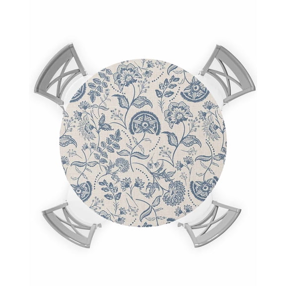 nqOlkjepod Vintage Floral Round Tablecloth, Fitted Table Cover with Elastic for 36"-44" Round Tables, Summer Retro Flowers Farmhouse Table Cloth Outdoor Indoor Dinning Party Waterproof Tablecloths