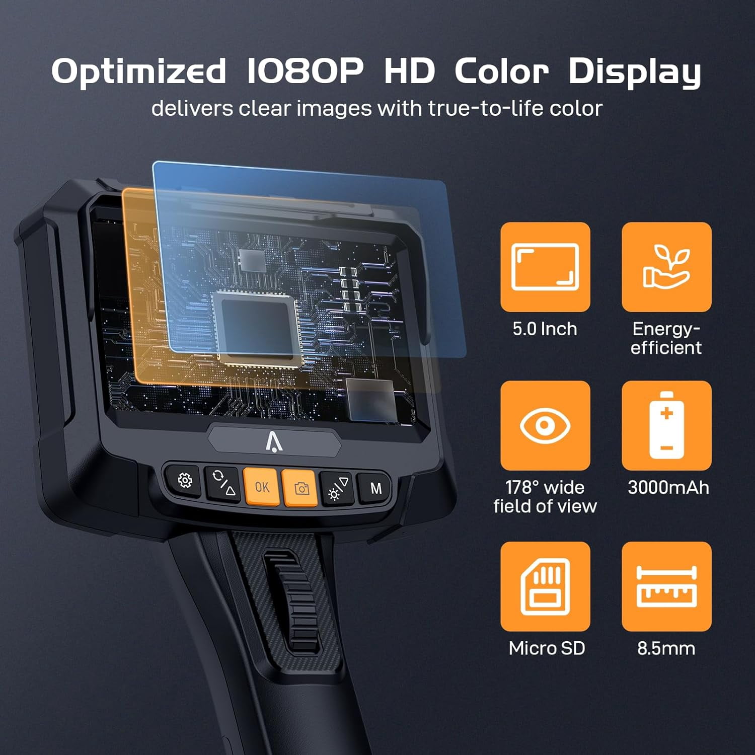 5" Borescope Endoscope Camera with Light, Articulating Borescope IP67 Waterproof 1280P Inspection Snake Camera for Borescope Automotive Engine 5.5ft Industrial Borescope