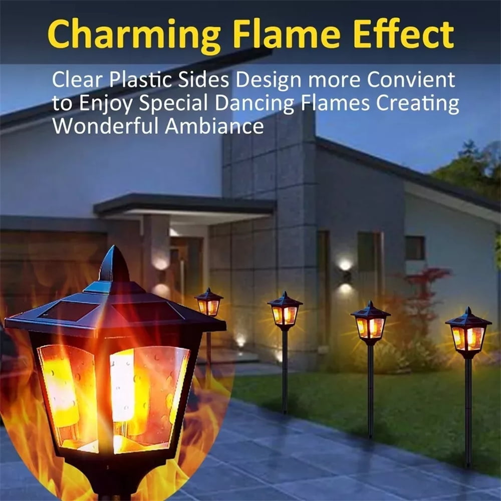2 Pcs 42'' Solar Post Flame Light Lamp Outdoor Led Waterproof Street Garden Lawn
