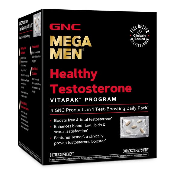 GNC Mega Men Healthy Testosterone Vitapak Program V2, 30 Ct, 30 Servings
