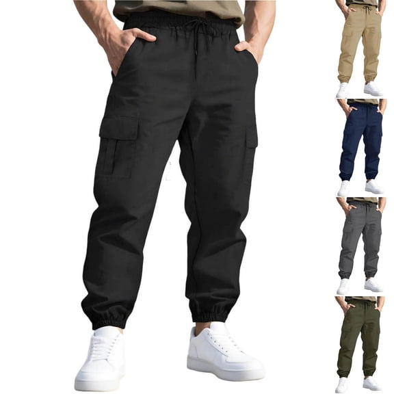 Purcolt Men's Casual Cargo Pants Drawstring Elastic Waist Lightweight Workout Sweatpants Hiking Joggers Pants with Multi Pockets