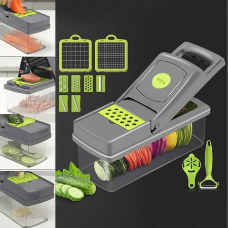 

Skearow Vegetable Chopper 8 Blades Food Cutter With Container Detachable Spiralizer Time-saving Anti-slip Mat Multifunctional Handle