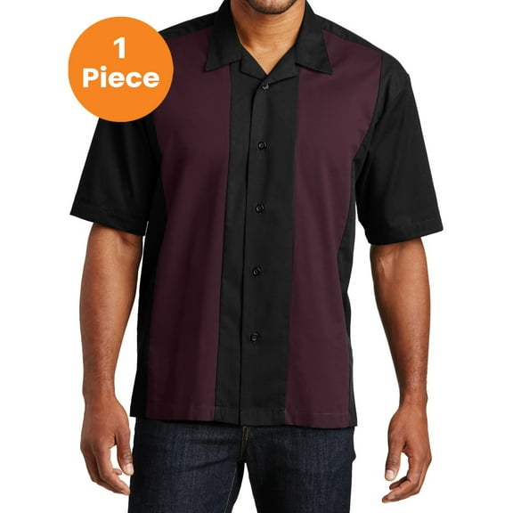 Port Authority S300 Retro Camp Shirt, Black/Burgundy, 2XL, Mens T-Shirts