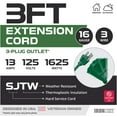 thumbnail image 2 of Iron Forge Cable 3ft Green Outdoor Extension Cord with 3 Outlets - 16/3 SJTW 3ft Extension Cord 3 Prong, 13 Amp All-Weather Heavy Duty Power Cable, 2 of 8