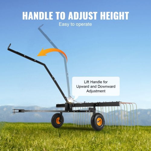 60 Inch Tow-Behind Lawn Dethatcher, Heavy-Duty Steel Tines Pull-Behind Thatcher with Inflatable Tires for ATV & Mower