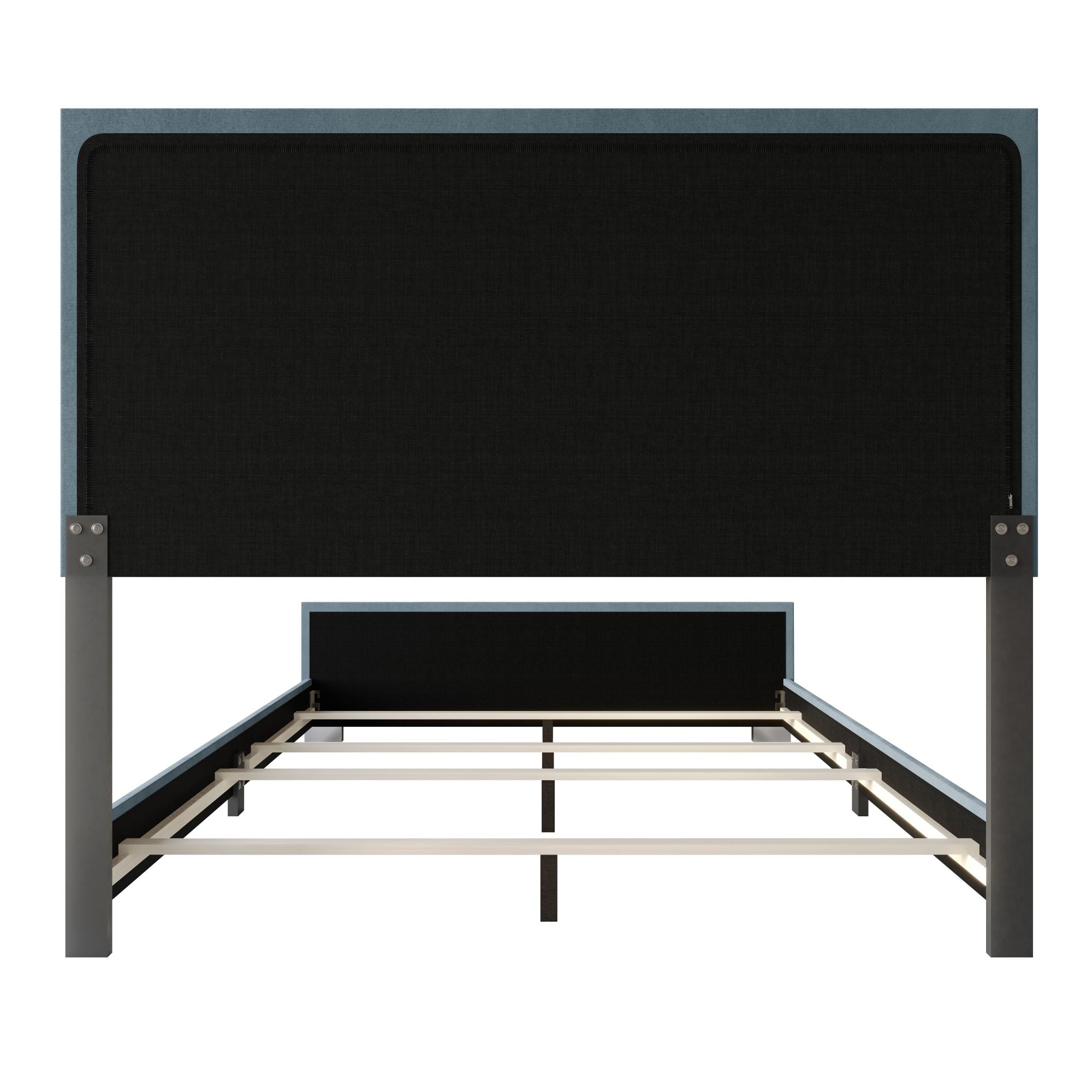 Home Design Toccoa Full Upholstered Panel Bed Frame with Diamond Button-Tufted Headboard and Silver Metal Accents, Blue, Easy Assembly