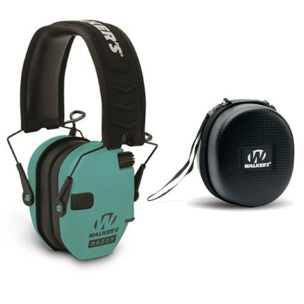 Walker's Razor Slim Electronic Shooting Earmuffs (Teal) with Protective Case