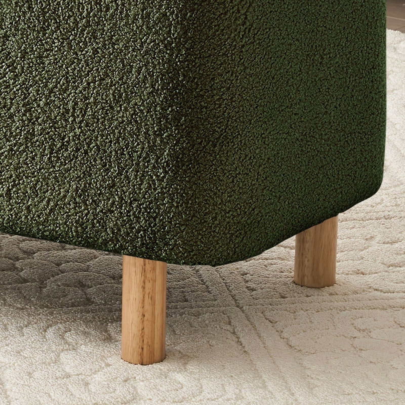 39.5" Boucle Storage Ottoman Bench for Living Room Bedroom Foot Rest End of Bed Wood Leg Green