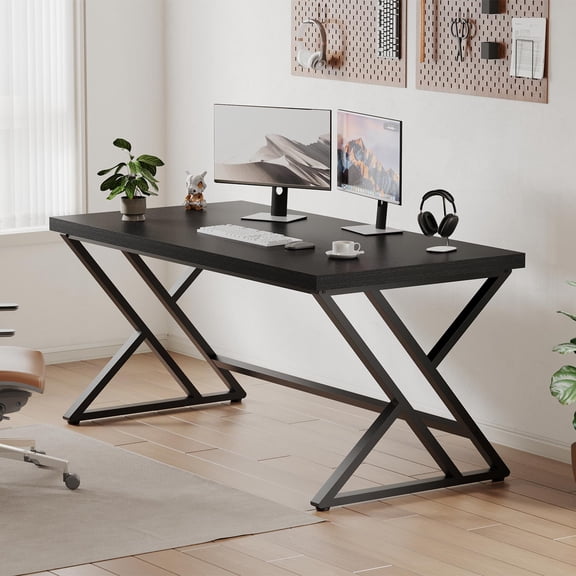 Paasyonmate 55" Computer Desk with Double Y-Frames for Home Office, Black