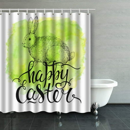 Bunny Rabbit Template (WOPOP Template Handwritten Inscription Happy Easter Rabbit Bunny Engrave Shower Curtains Bathroom Curtain 66x72)