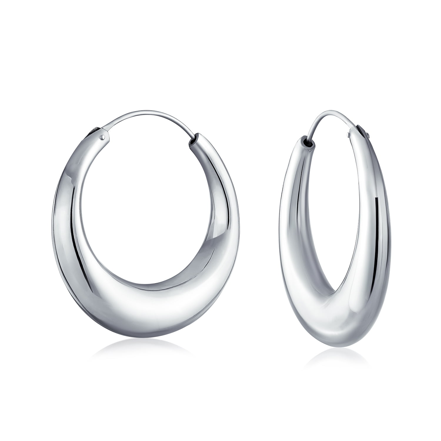925 Sterling Silver Black Rhodium Plated Sparkle Large Oval Domed Hoop Earrings Jewelry Gifts for Women 
