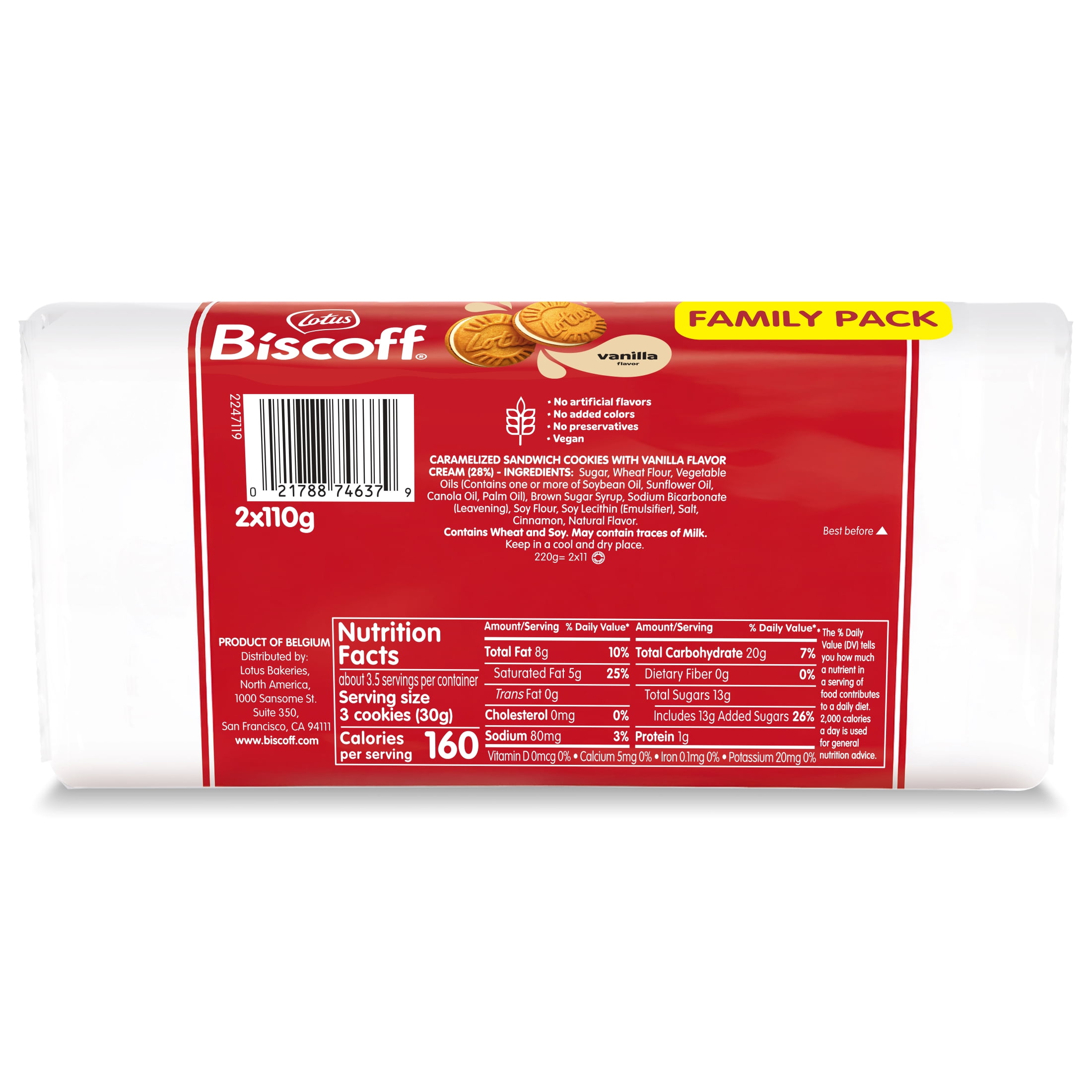 (8 pack) Biscoff Vanilla Cream Sandwich Cookies, 2 fresh packs (11 cookies per pack) 7.76oz net wt