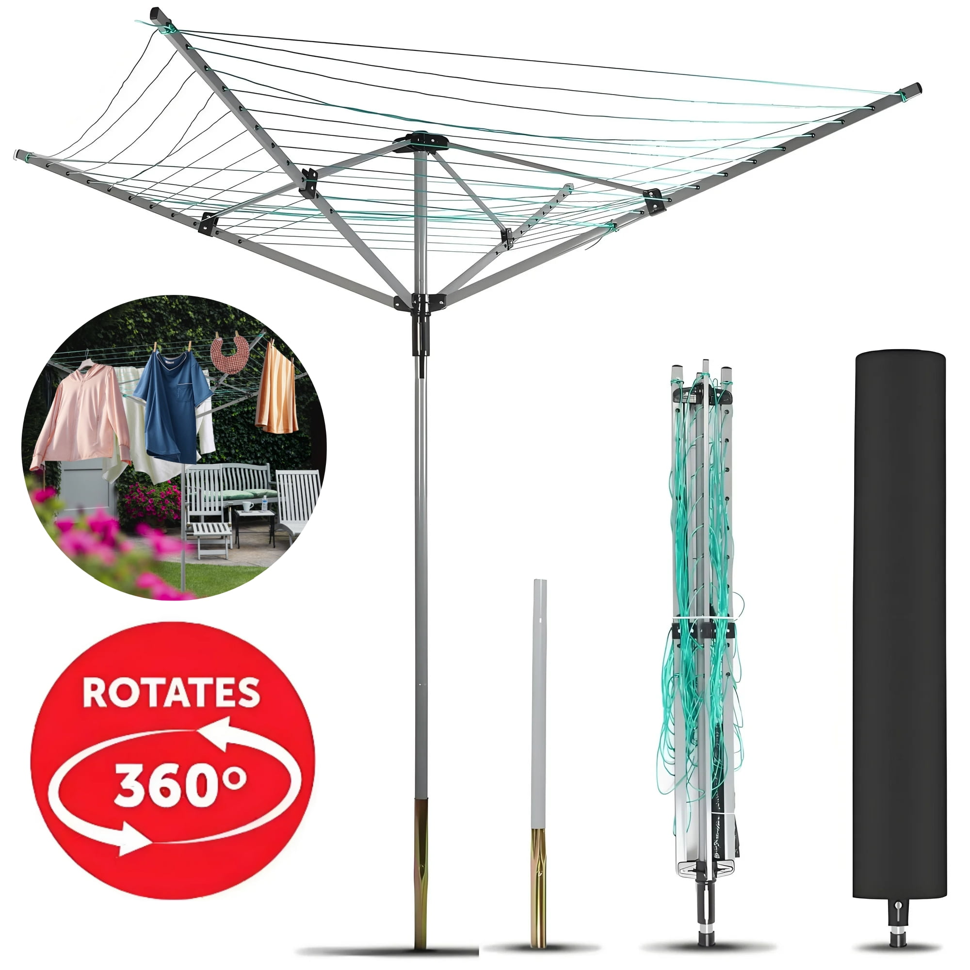 IAJXWI Rotary Outdoor Umbrella Drying Rack, 12 Lines Umbrella - Main Image