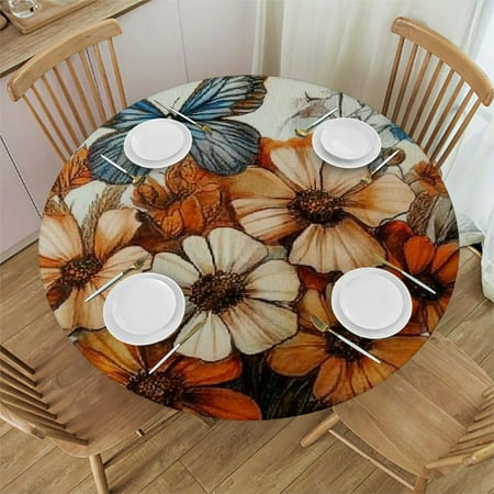 

Patifu Flowers Butterfly Case Round Tablecloth Stain-Resistant Washable for Indoor Outdoor Use Ideal for Restaurants Weddings Parties Table Cloth Table Cover 54 -58