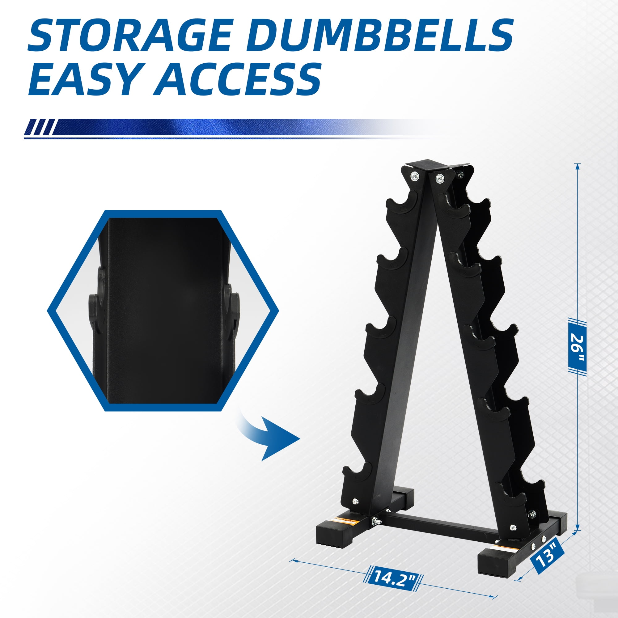 BalanceFrom 150LB Coated Hex Dumbbell Weight Set and A-Frame Storage Rack, 5-25 lbs Pairs