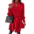 thumbnail image 2 of Vestido Camisero Informal de Larga con Cuello en V y Lazo para Mujer, Corte A, Minivestido Corto Rojo M, 2 of 9
