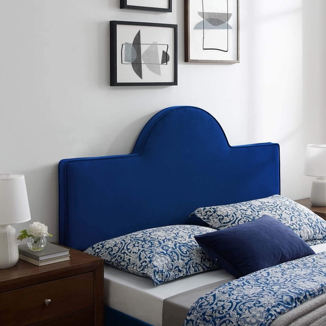 Pemberly Row Tête de Lit en Velours de Performance King/California King, Bleu Marine