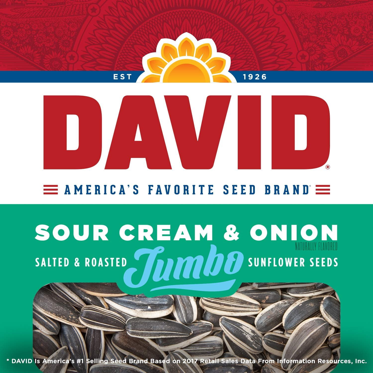 DAVID Roasted and Salted Sour Cream Jumbo Sunflower Seeds, Keto Friendly, 5.25 oz, 12 Count (Pack of 1)
