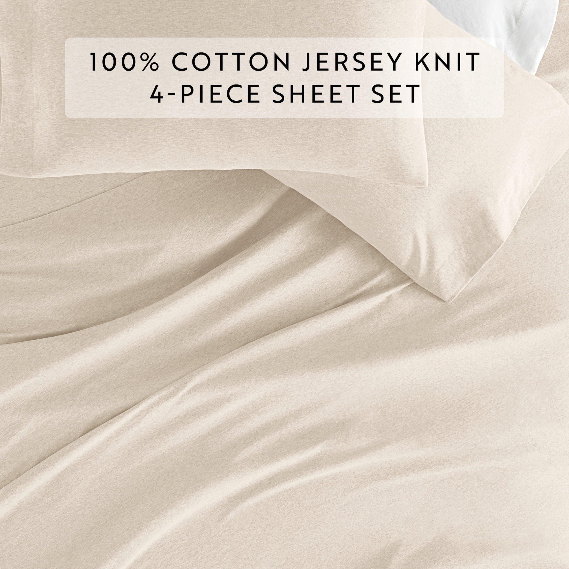 Noble Linens 4 Piece Jersey Knit 100% Cotton Sheet Set, Oatmeal, Twin