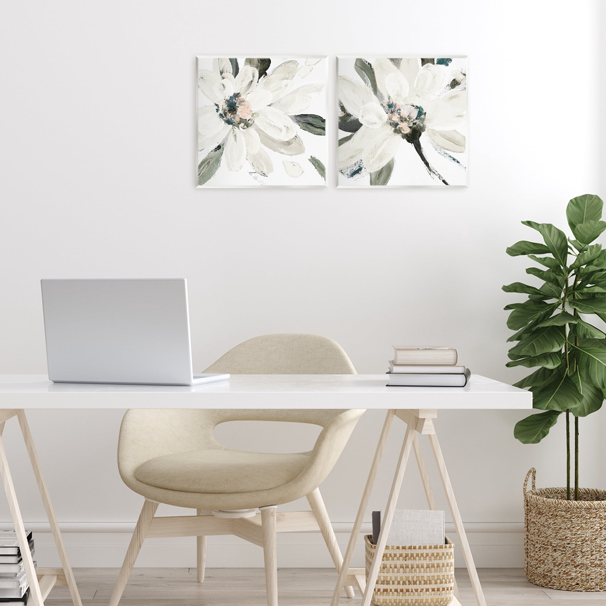 Stupell Industries Naturally Blooming White Flowers 2 Piece Wall Plaque Art Set, design by Lanie Loreth