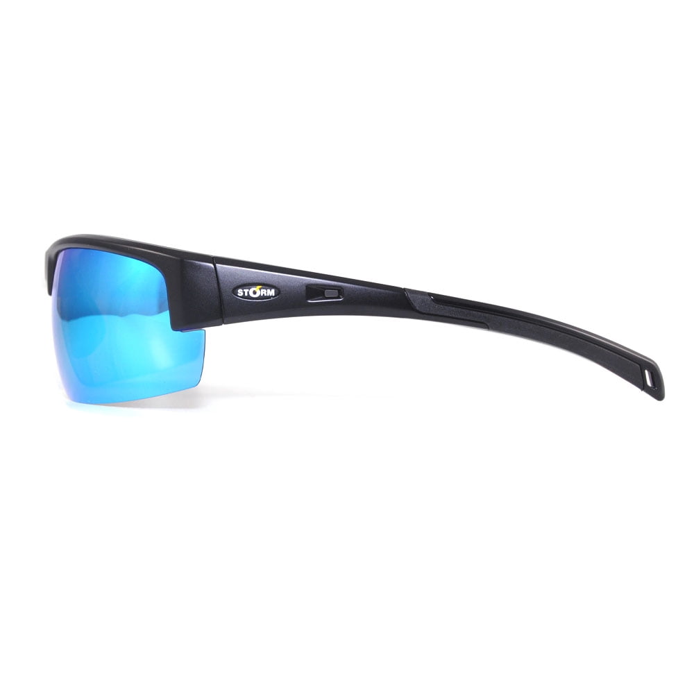 Storm Polarized Adult Half Frame Sports Fishing Sunglasses, STF-601121A, Black with Deep Blue Lens