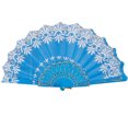thumbnail image 2 of PDNRPSP 1 Pcs Floral Folding Hand Fan for Line Dancing Woman Bamboo Retro Pattern Hand Fans Classic Style Handheld Fabric with Tassel Women's Hollowed Bulk for Cosplay Wedding (Sky Blue), 2 of 4