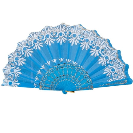 

MRULIC Paper Fans set Chinese Style Dance Wedding Party Lace Silk Folding Hand Held Flower Fan SB + Light blue