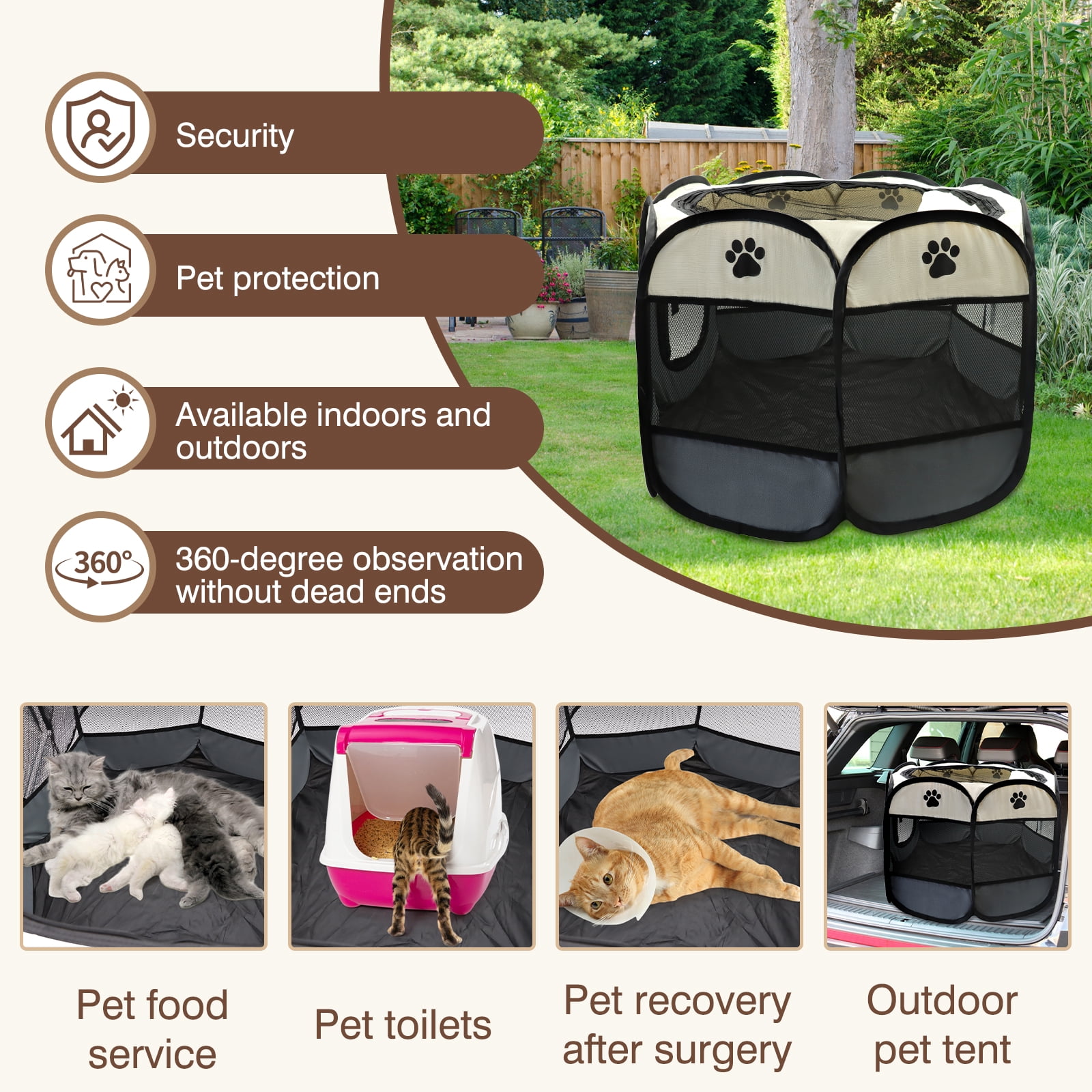 SPOKKI Pet Playpen Tent for Dogs & Cats, Portable Foldable Kennel with Carry Bag, 10 Pee Pads, Collapsible Bowl & ID Collars – Silver Gray, 29" x 18.5" (Indoor/Outdoor Use)
