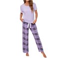 thumbnail image 7 of Plus Size Pajamas Sets for Women Long/Short Sleeve Crewneck Tops with Loose Plaid Long Pants Lounge Sets Sleepwear, 7 of 7
