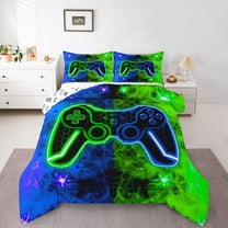 Castle Fairy Abstract Hexagon Gamer Full Size Comforter Sets,Black Blue Green Bedding Sets