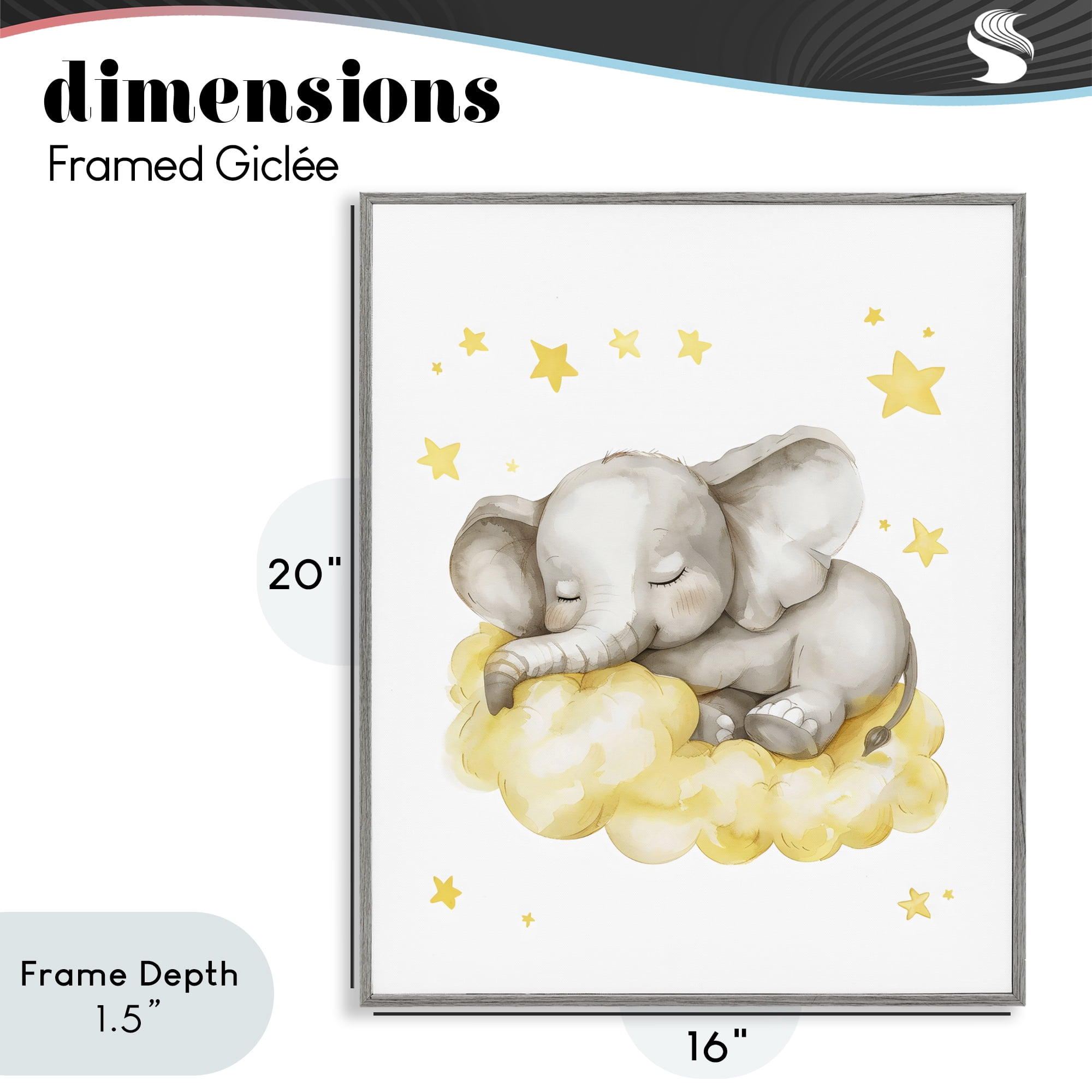 Stupell Industries Sleeping Elephant on Yellow Cloud Gray Framed Giclee Art, design by LSR Design Studio