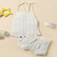 thumbnail image 2 of Infant Baby Girl Summer Clothes Outfits Boho Knit Crochet Spaghetti Straps Bodysuit+Drawstring Short Pants Set Brown 9-12 Months, 2 of 7