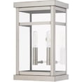 thumbnail image 2 of 7.5 inch 2 Light Brushed Nickel Outdoor Wall Lantern with Clear Glass Shade backed with Solid Brass material for patio, front porch, entryway and more, 2 of 6