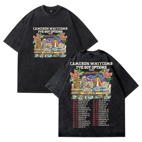 Cameron Whitcomb I've Got Options Tour Washed T-shirt Crewneck Short Sleeve Streetwear Women Men Cotton Tee
