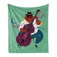 thumbnail image 1 of Jazz Music Soft Flannel Fleece Throw Blanket, American Man Playing Jazz Instrumental Performance Bass Cartoon, Cozy Plush for Indoor and Outdoor Use, 70" x 90", Seafoam and Multicolor, by Ambesonne, 1 of 5