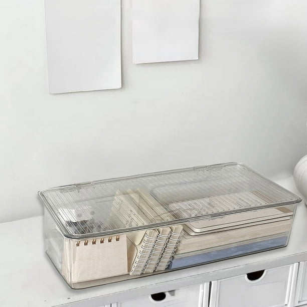 Organizador de escritorio de acrílico transparente con tapa para suministros de oficina, maquillaje y papelería. Diseño de compartimentos espaciosos para una organización eficiente del