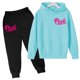 thumbnail image 3 of Sudadera con capucha para niños con estampado de letras rosas, abrigo y pantalones para niñas, 2 piezas, ropa de 3 a 12 años, conjunto deportivo de moda informal y encantador, 3 of 5