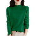 thumbnail image 2 of Wool Sweaters for Women 2024 New Merino Wool Long Sleeve Mock Neck Soft Warm Knit Jumpers Seamless Pullover Sweater Dark Green M, 2 of 5