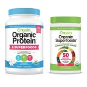 Orgain - Organic Vegan, Gluten Free Plant Based Protein & Superfoods Powder - Vanilla Bean (2.02 LB) + Superfoods Powder - Berry (0.62 LB)