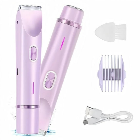 2-In-1 Electric Razor, Dual-head Shaver | For Women, Gentle & Clean Hair Trimmer, Women's Shave Comb, For Face & Arms & Thighs & Body, Purple, Mother's Day Gift, Bikini Trimmer With Limit