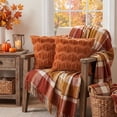 thumbnail image 3 of Sm:)e Pumpkin Plush Faux Fur Jacquard Fall Throw Pillow Cover 20x20 Inch, Set of 2, Silky Soft Seasonal Cushion Case for Sofa Couch Caramel, 3 of 7