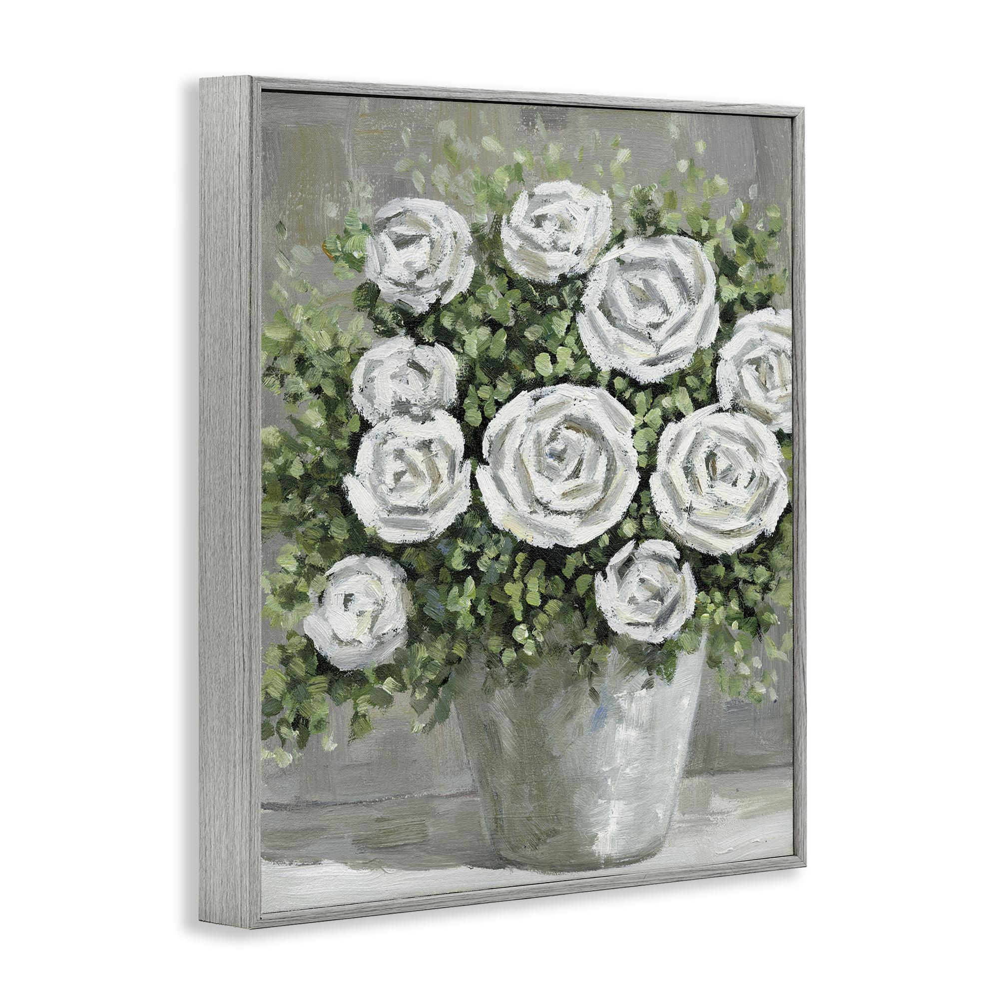 Stupell Industries Potted Ranunculus Blooms Botanical & Floral Painting Gray Framed Art Print Wall Art, 16 x 20