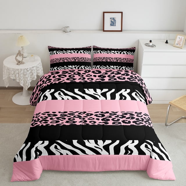 Erosebridal Literie Imprimé Léopard pour Adolescents Ensemble de Couette Simple, Couette Faune, Décor Rayé Géométrique, Réversible 2 Pcs