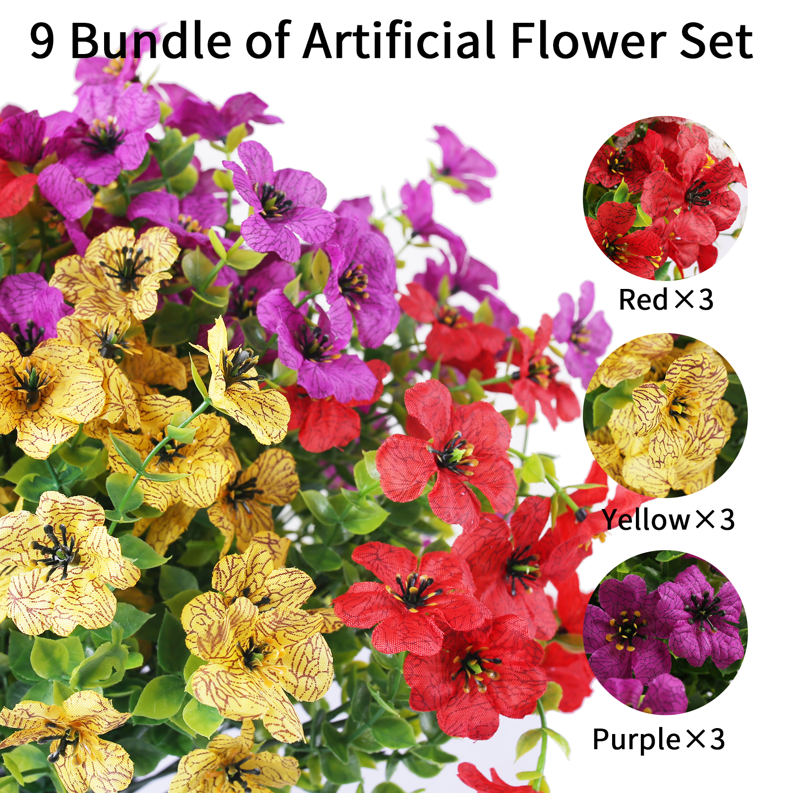 9 Bundles Artificial Flowers for Outdoor,No Fade Fake Plastic Flowers Faux Plants for Decoration Hanging Planters Indoor Outside Garden Porch Window Box Home Wedding Farmhouse