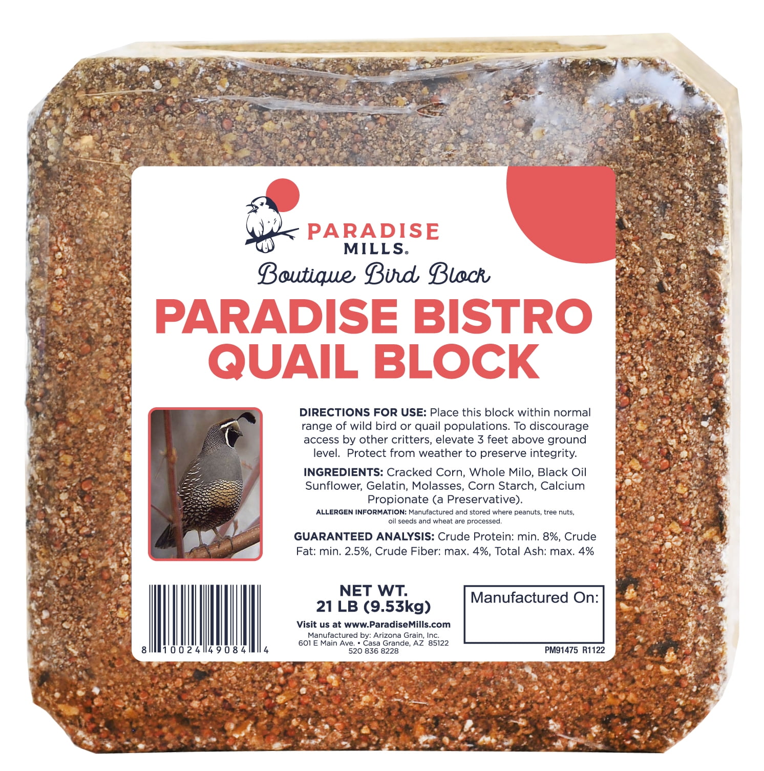 Paradise Mills Quail Bird Food Block, 21 lb, New, Formulated for All